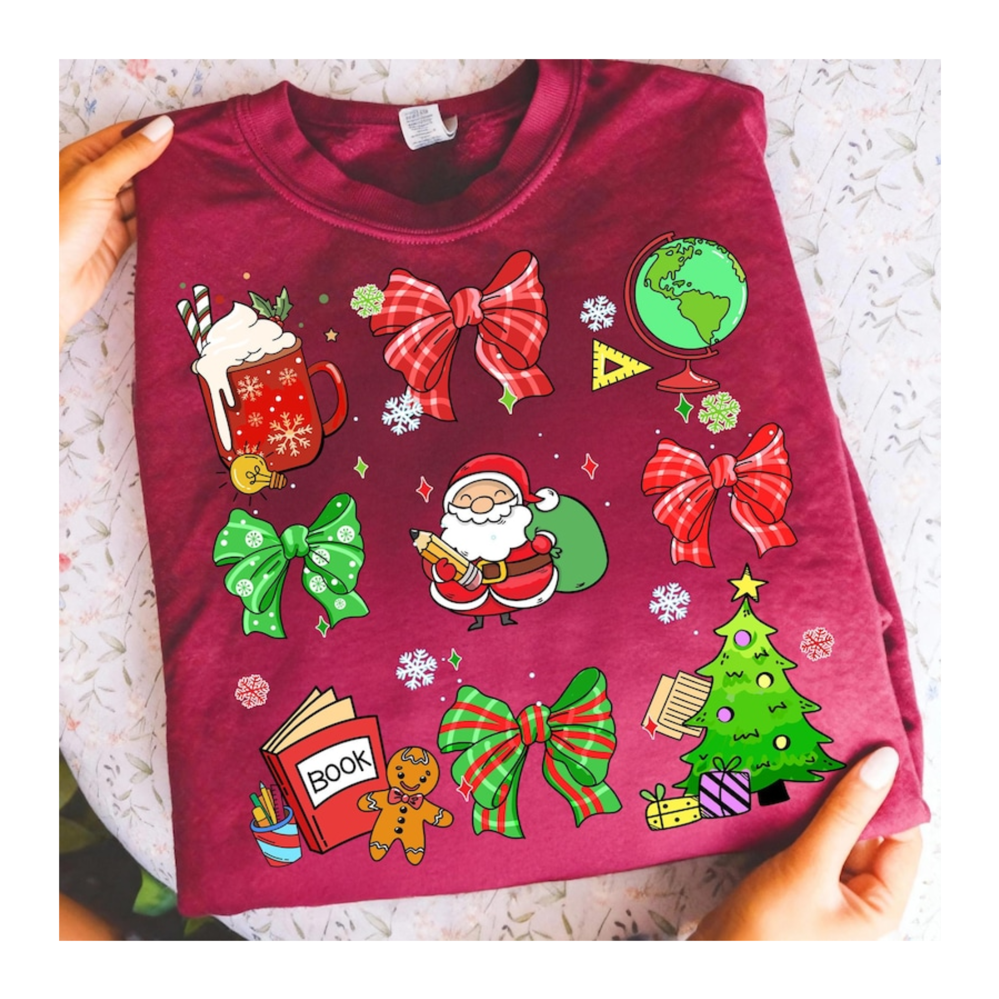 Santa Bow Tree Book Gildan unisex fit