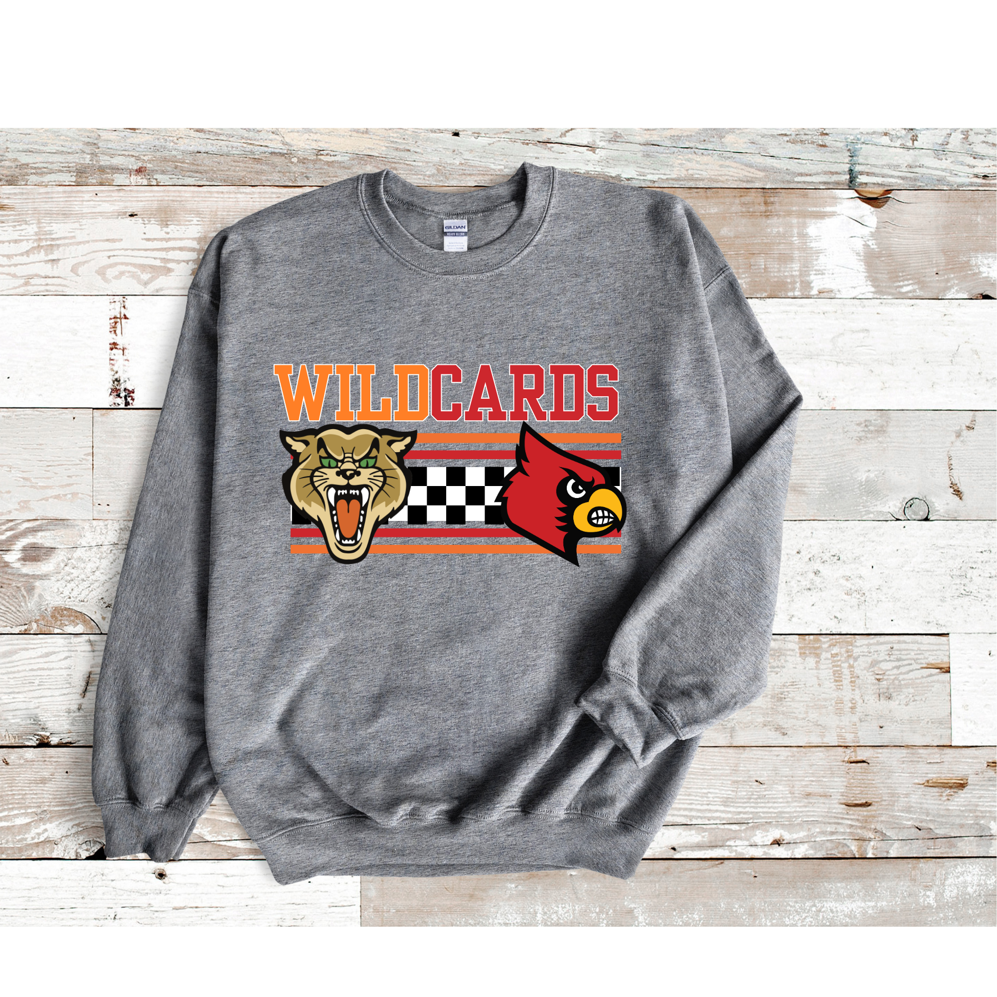Wildcards checkered on Gray crewneck