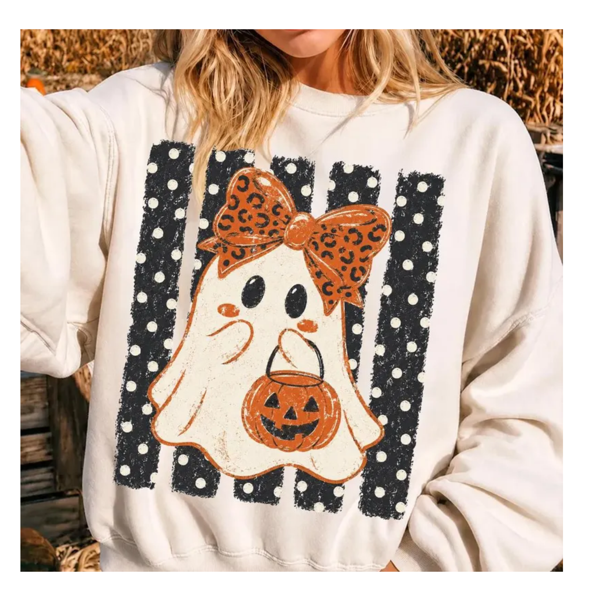 Preppy Halloween Ghost Gildan Ivory