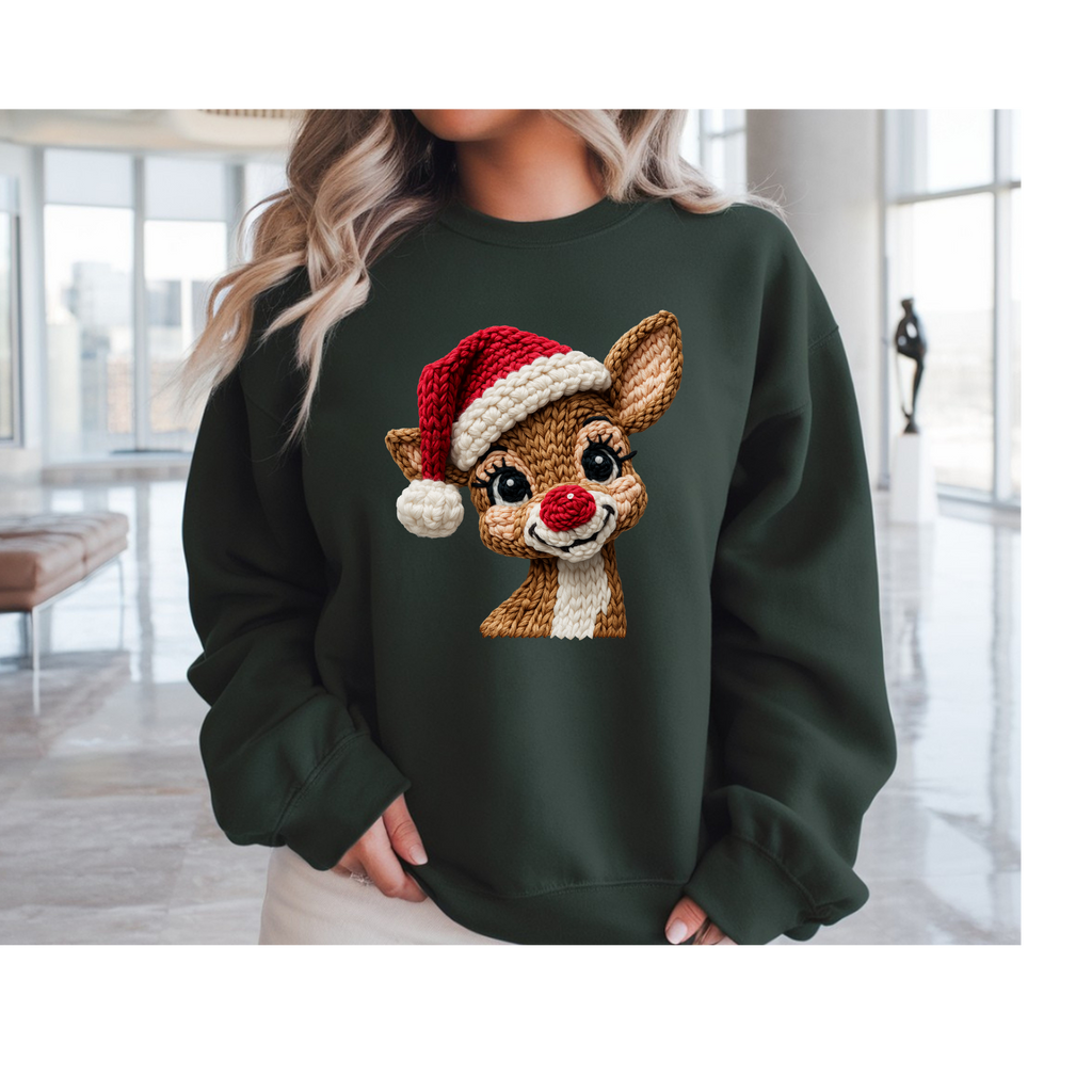 Faux Crochet Reindeer Gildan Youth Sizes