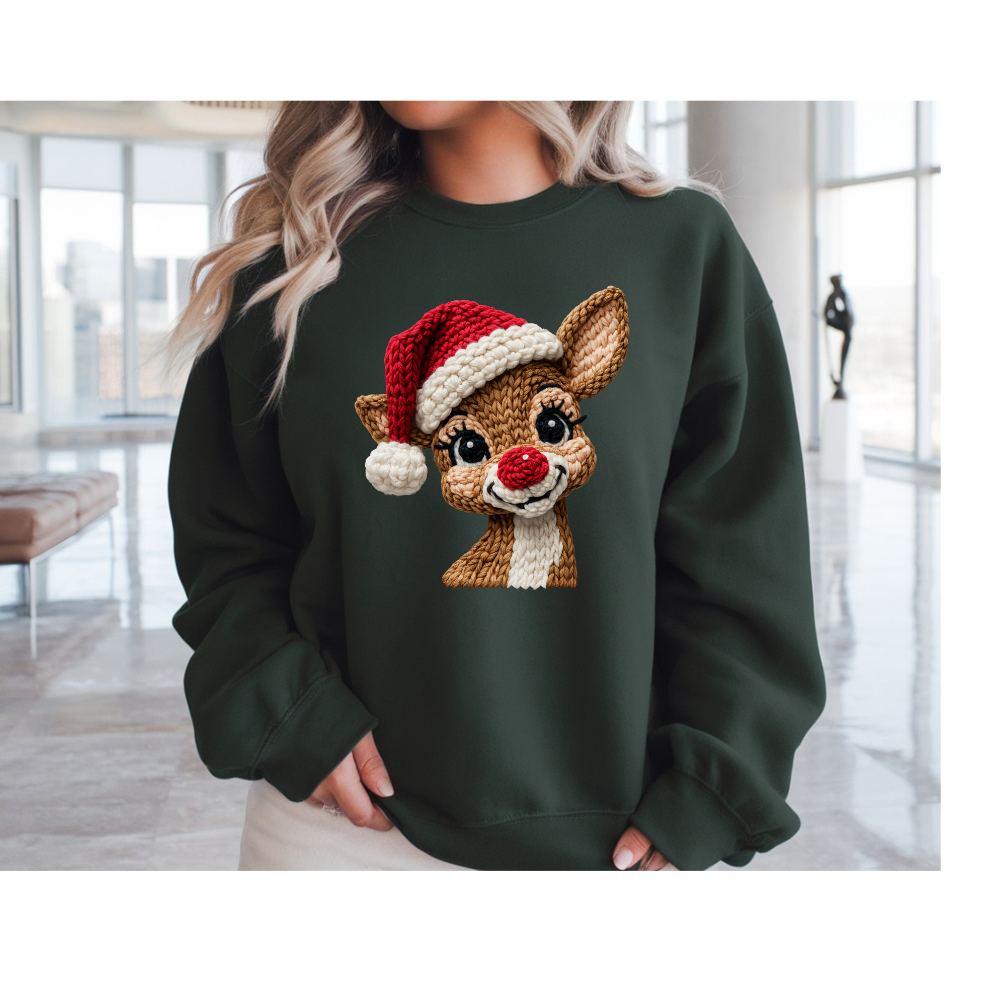 Faux Crochet Reindeer Gildan Youth Sizes