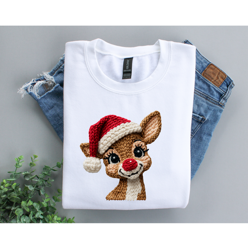 Faux Crochet Reindeer Gildan Youth Sizes