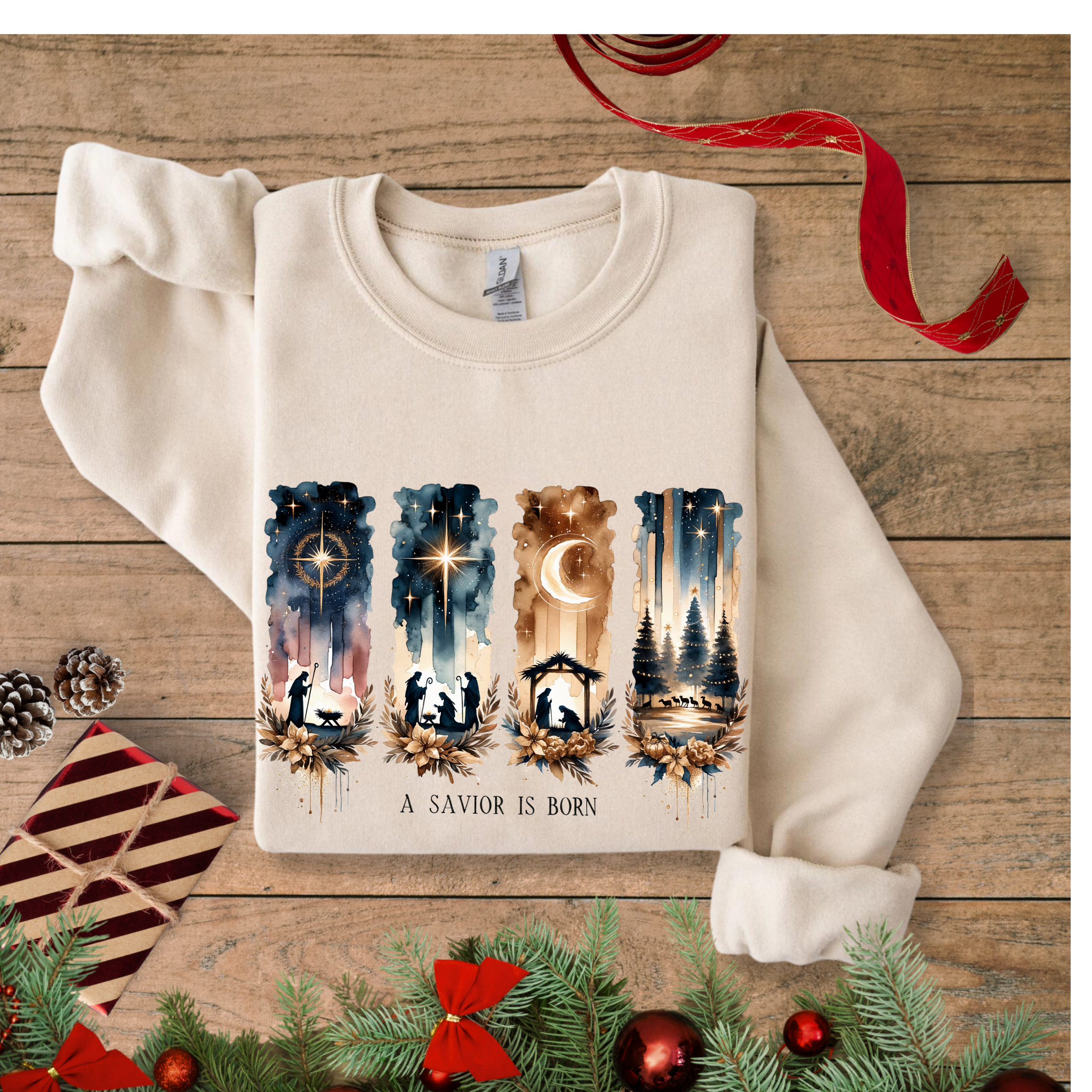 A Savior Is Born Gildan Sand color