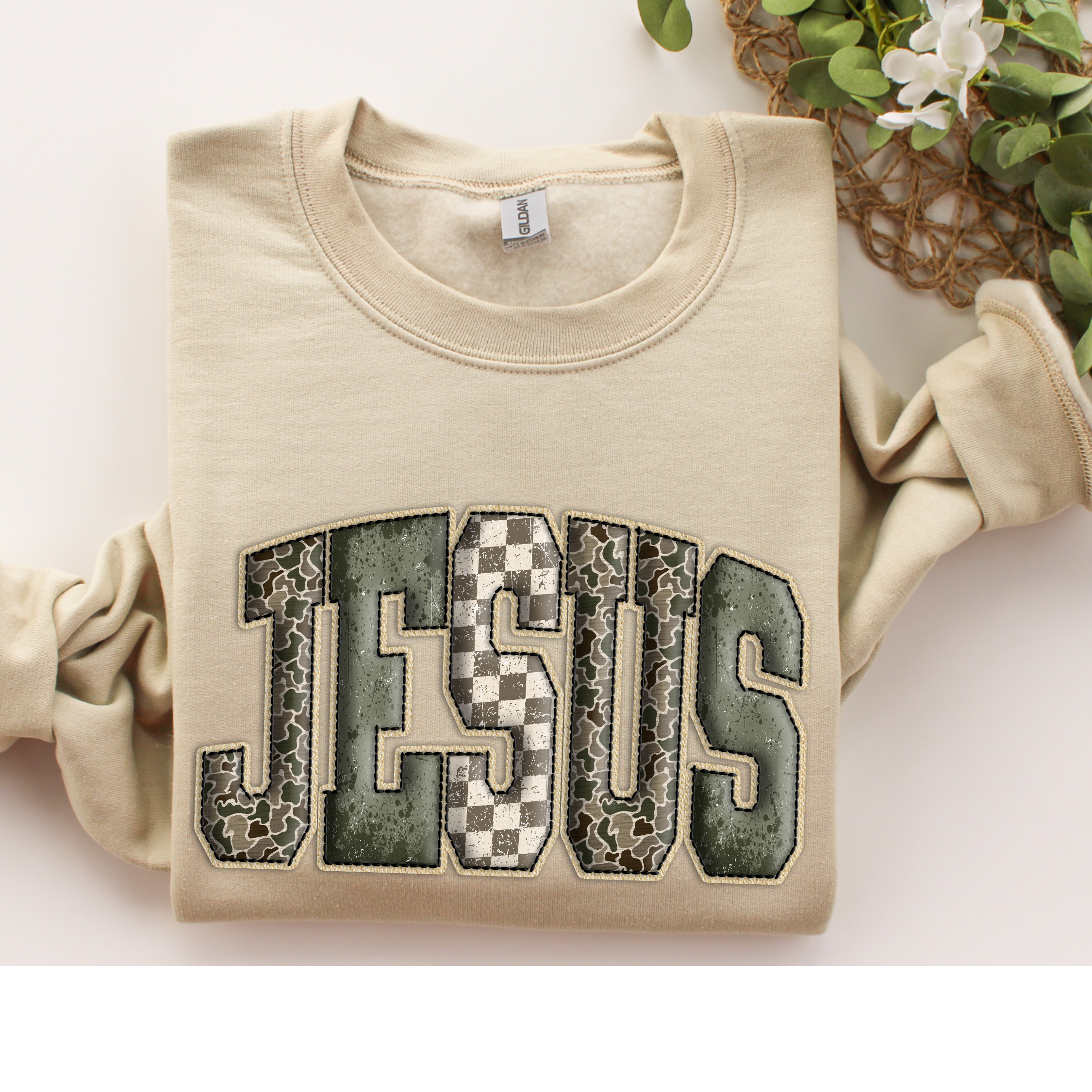 Jesus Gildan Sand/ Black T-shirt or Crewneck