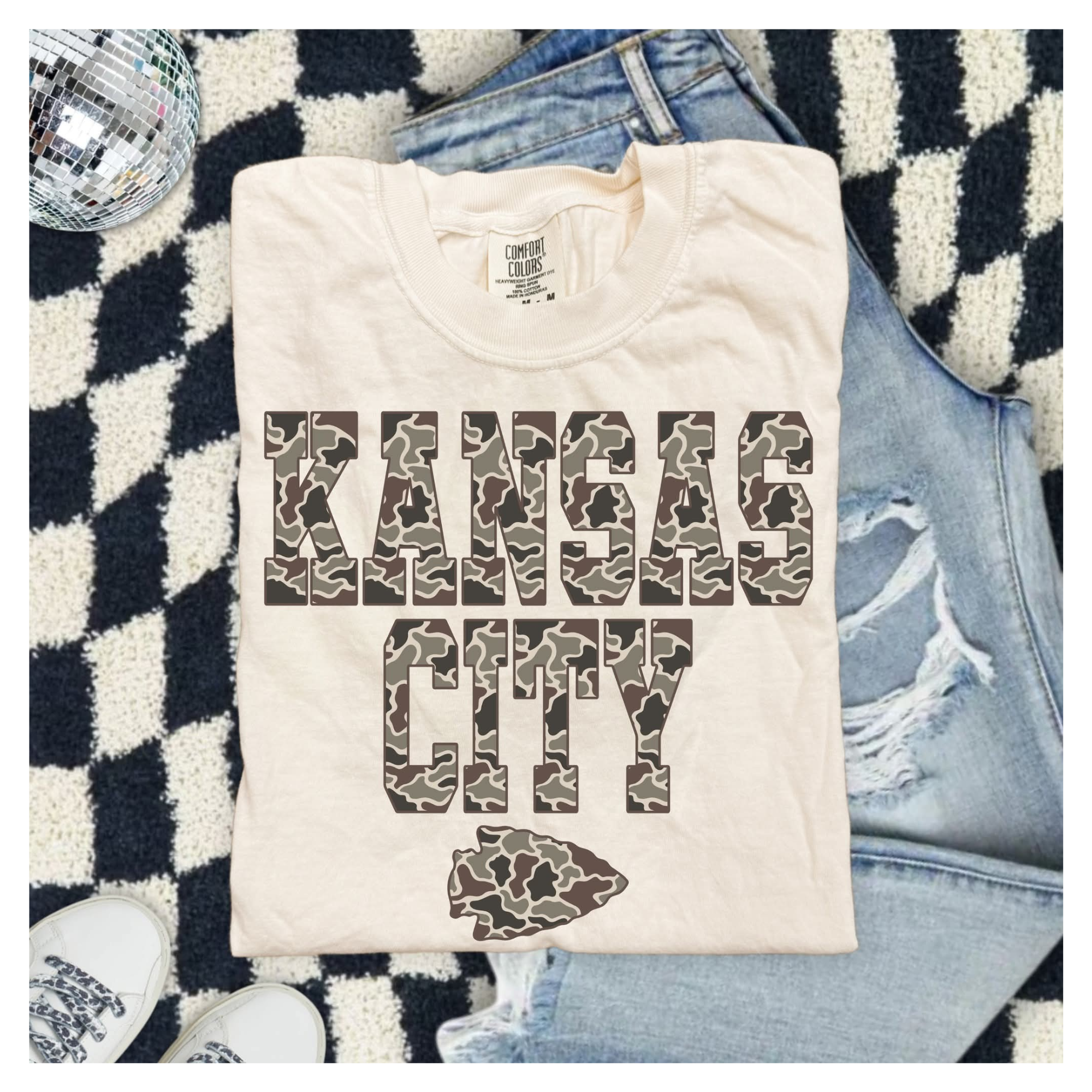 Kansas City Camo on Comfort Color Ivory Color T-shirt