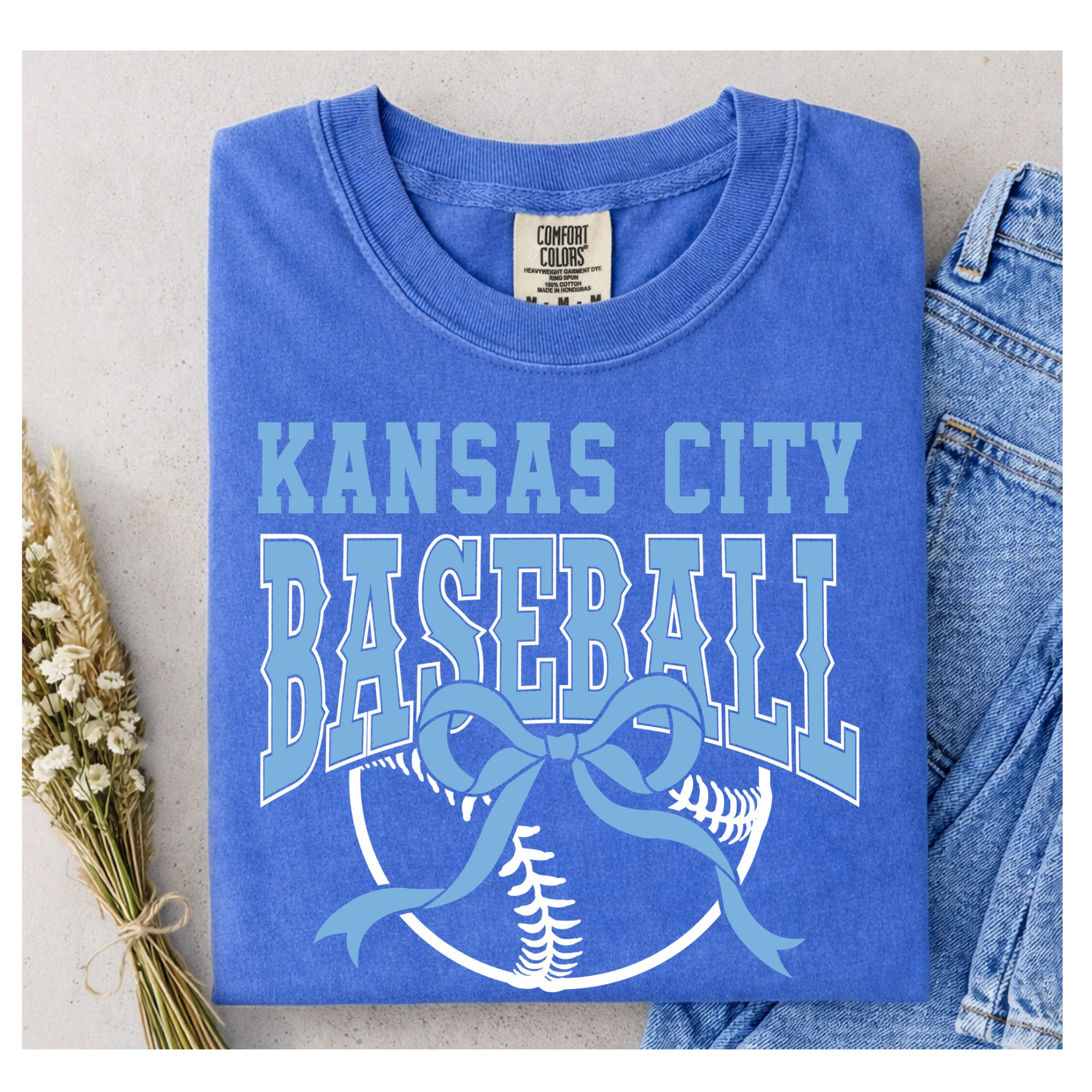 Comfort Colors Kansas city Baseball Bow