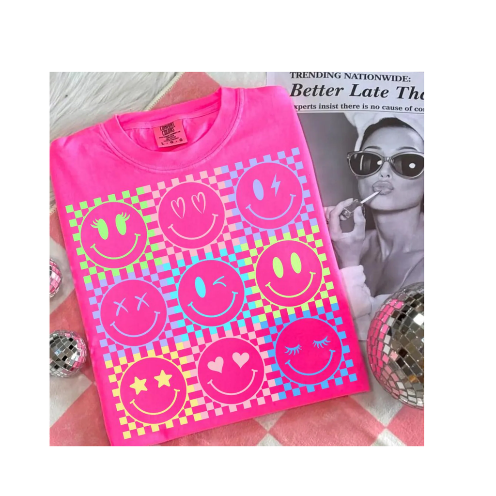 Smiley Face neon Colors Comfort Color t-shirt