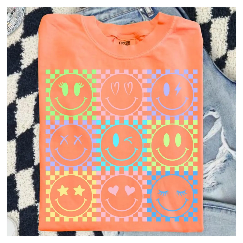 Smiley Face neon Colors Comfort Color t-shirt