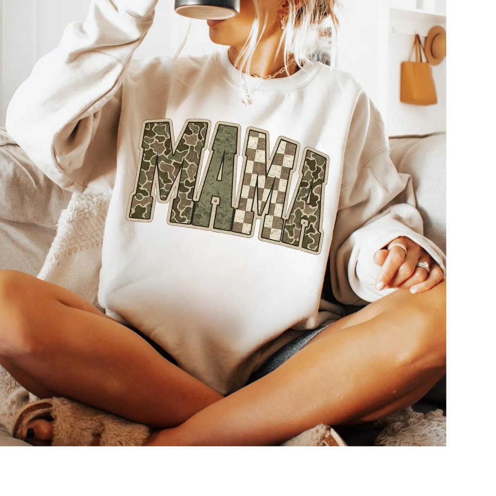 MAMA Camo Checkered Lettering Crewneck