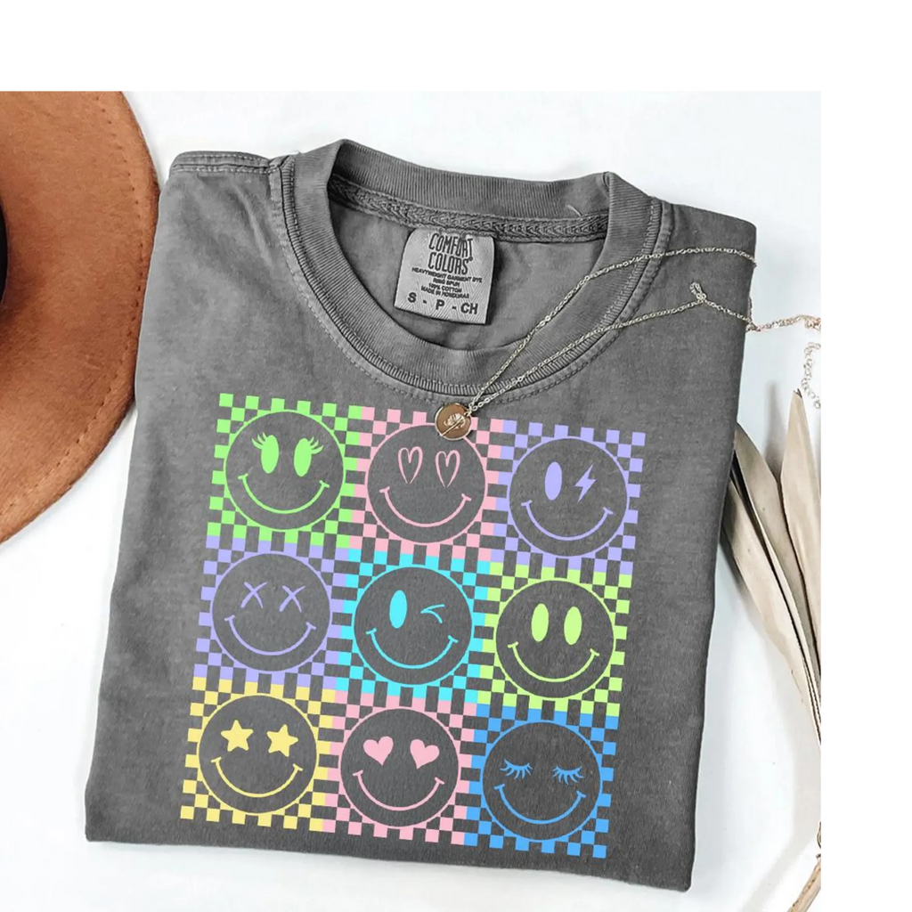 Smiley Face neon Colors Comfort Color t-shirt