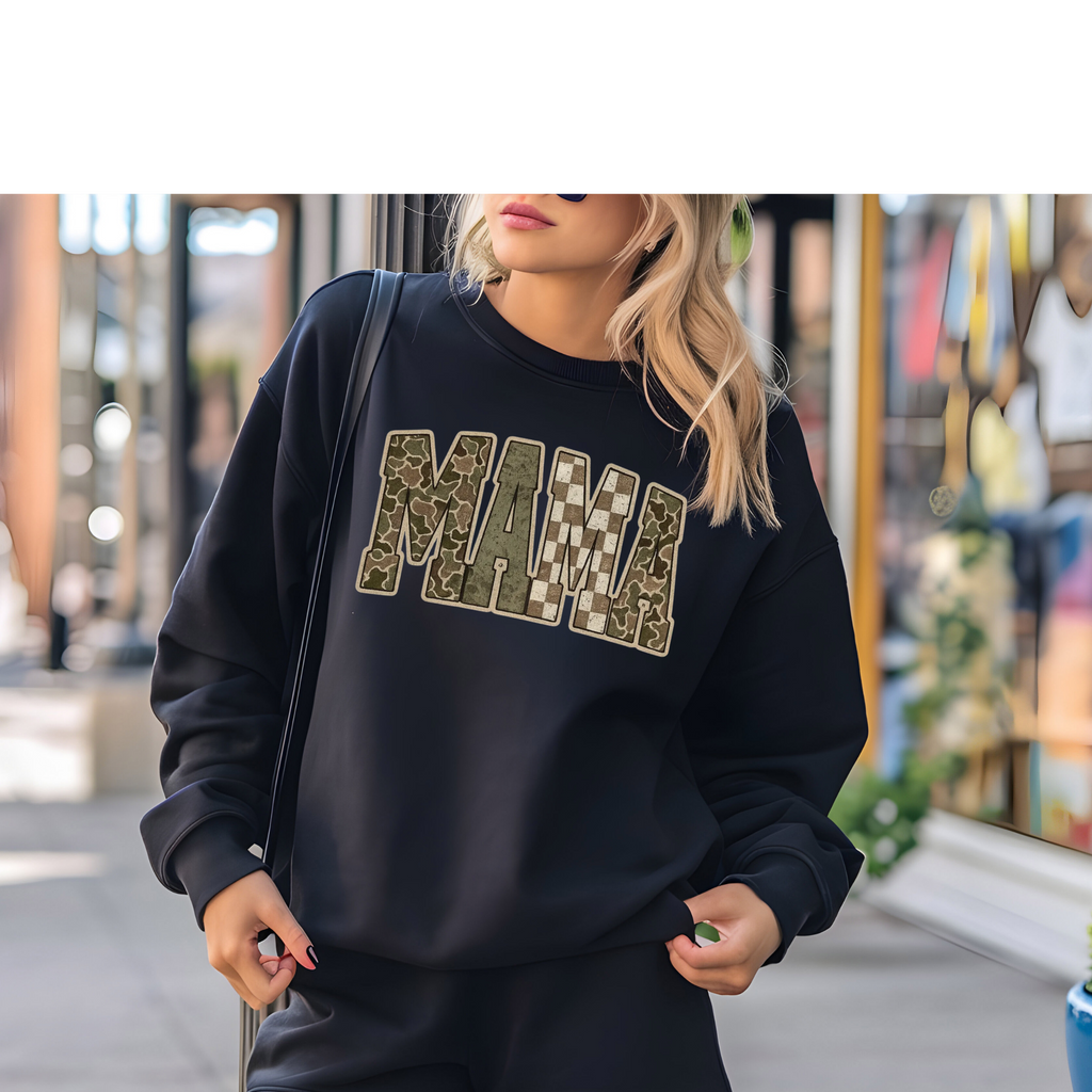 MAMA Camo Checkered Lettering Crewneck