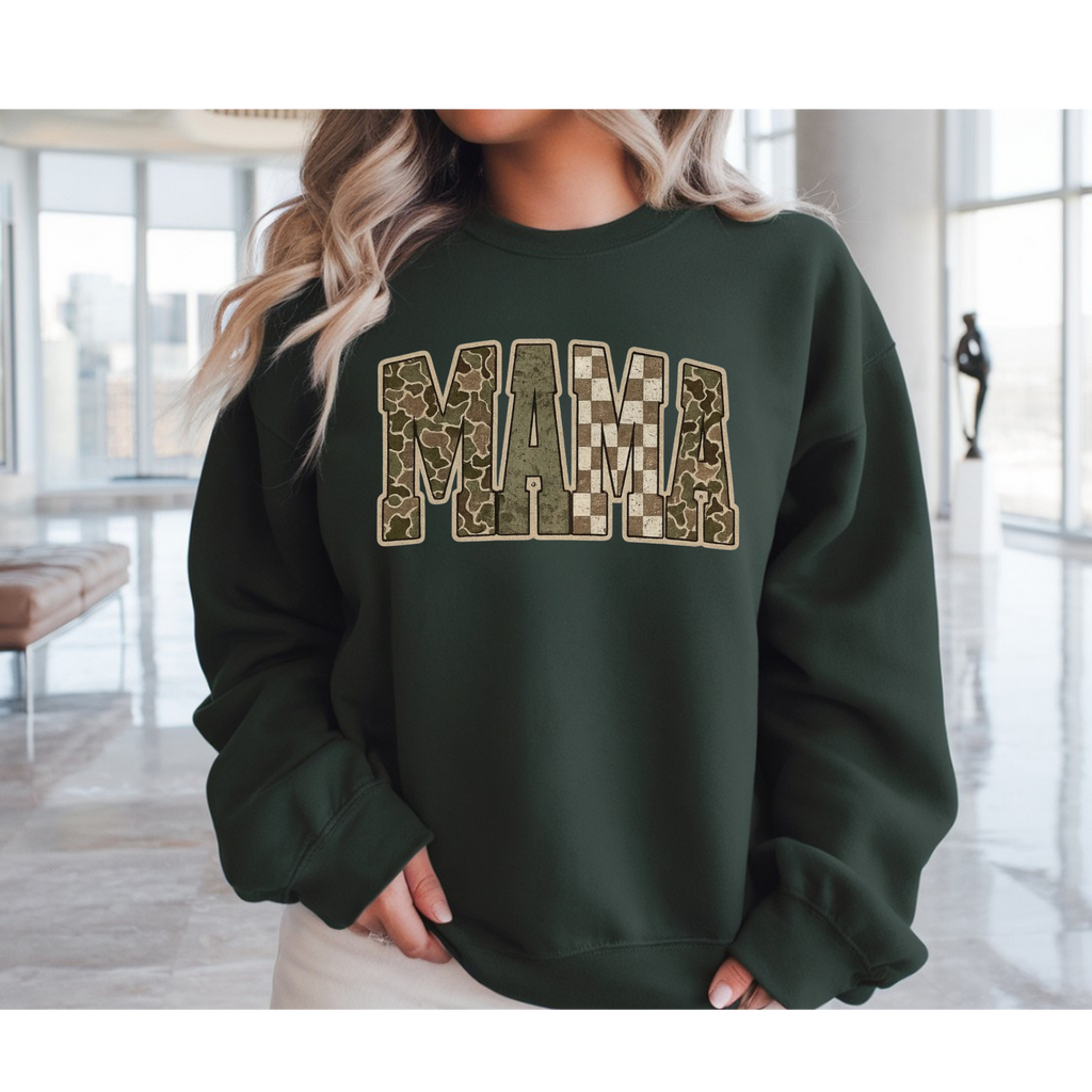 MAMA Camo Checkered Lettering Crewneck