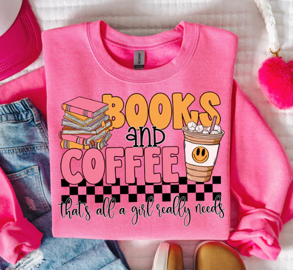 Books and Coffee Gildan Pink