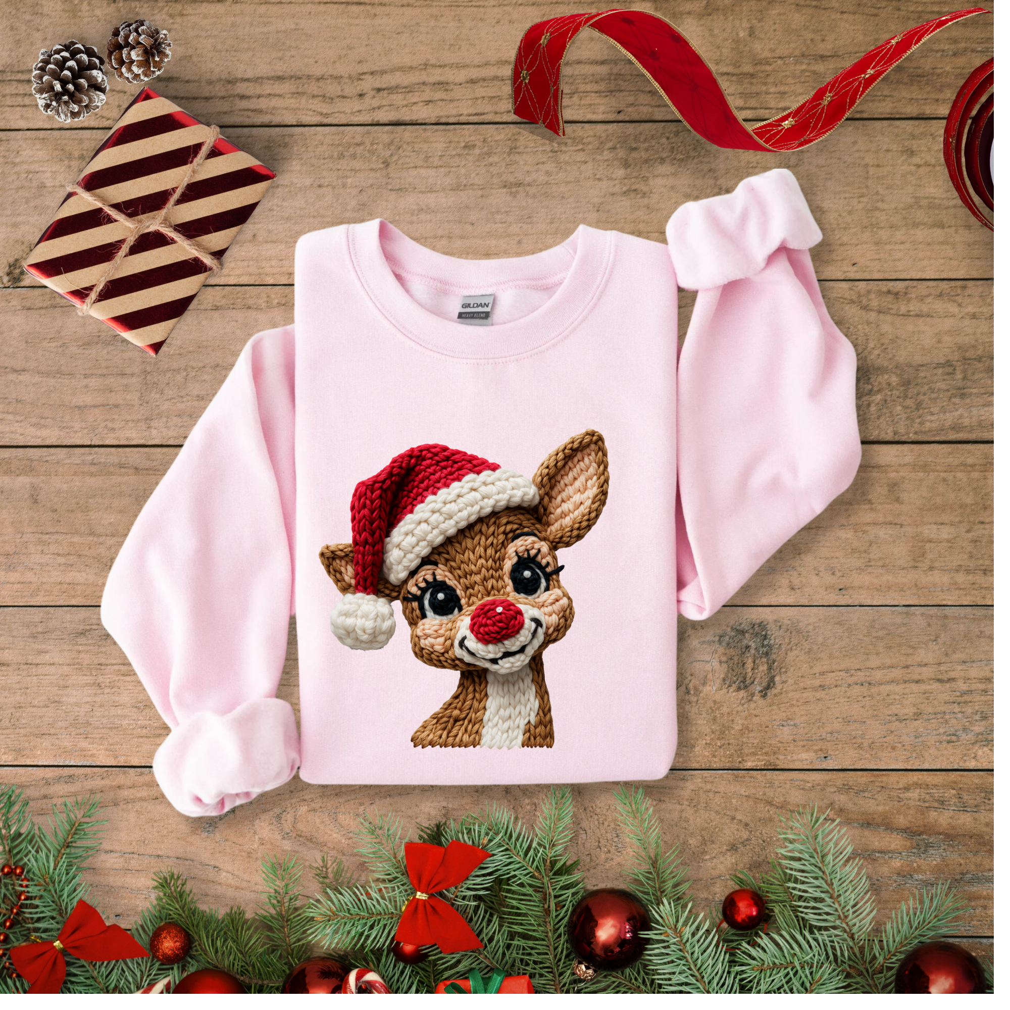 Christmas deer faux crotchet Sweatshirt