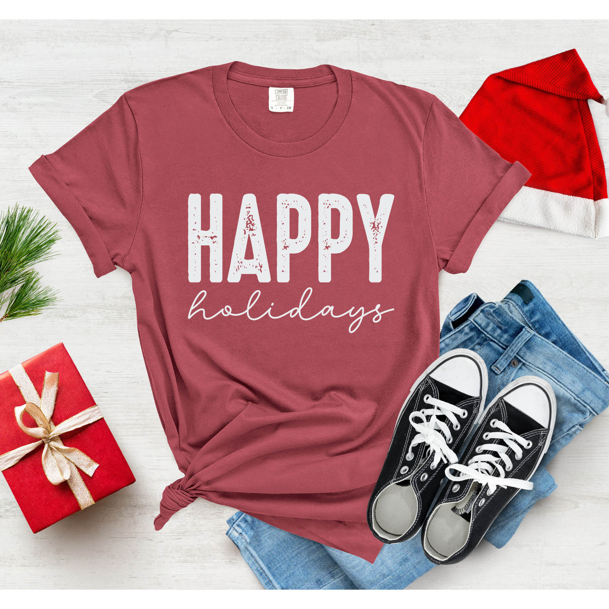 Happy Holidays Crimson Comfort Color