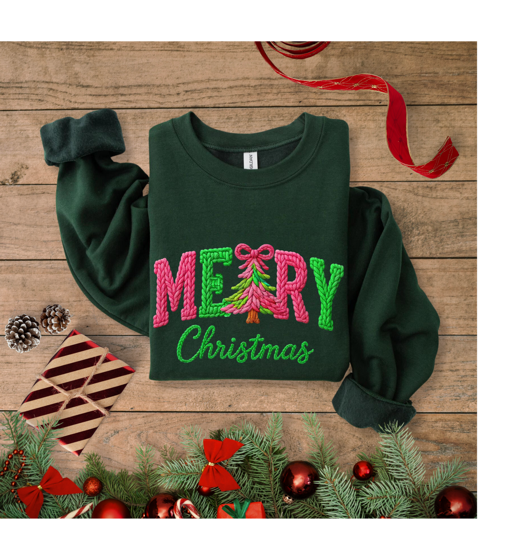 Merry Christmas Faux Crotchet Gildan Crewneck