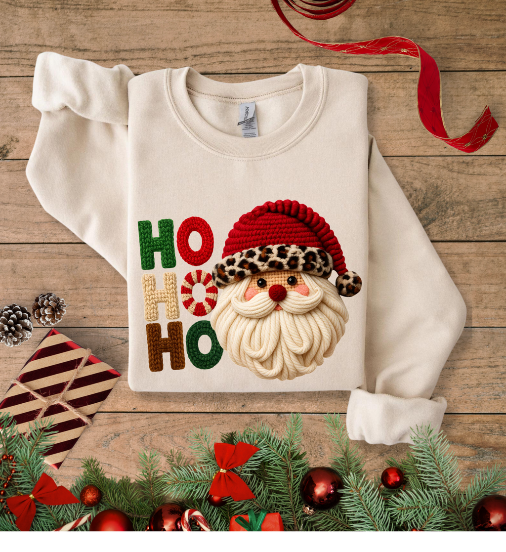 Christmas Santa HO HO HO faux crotchet Sweatshirt