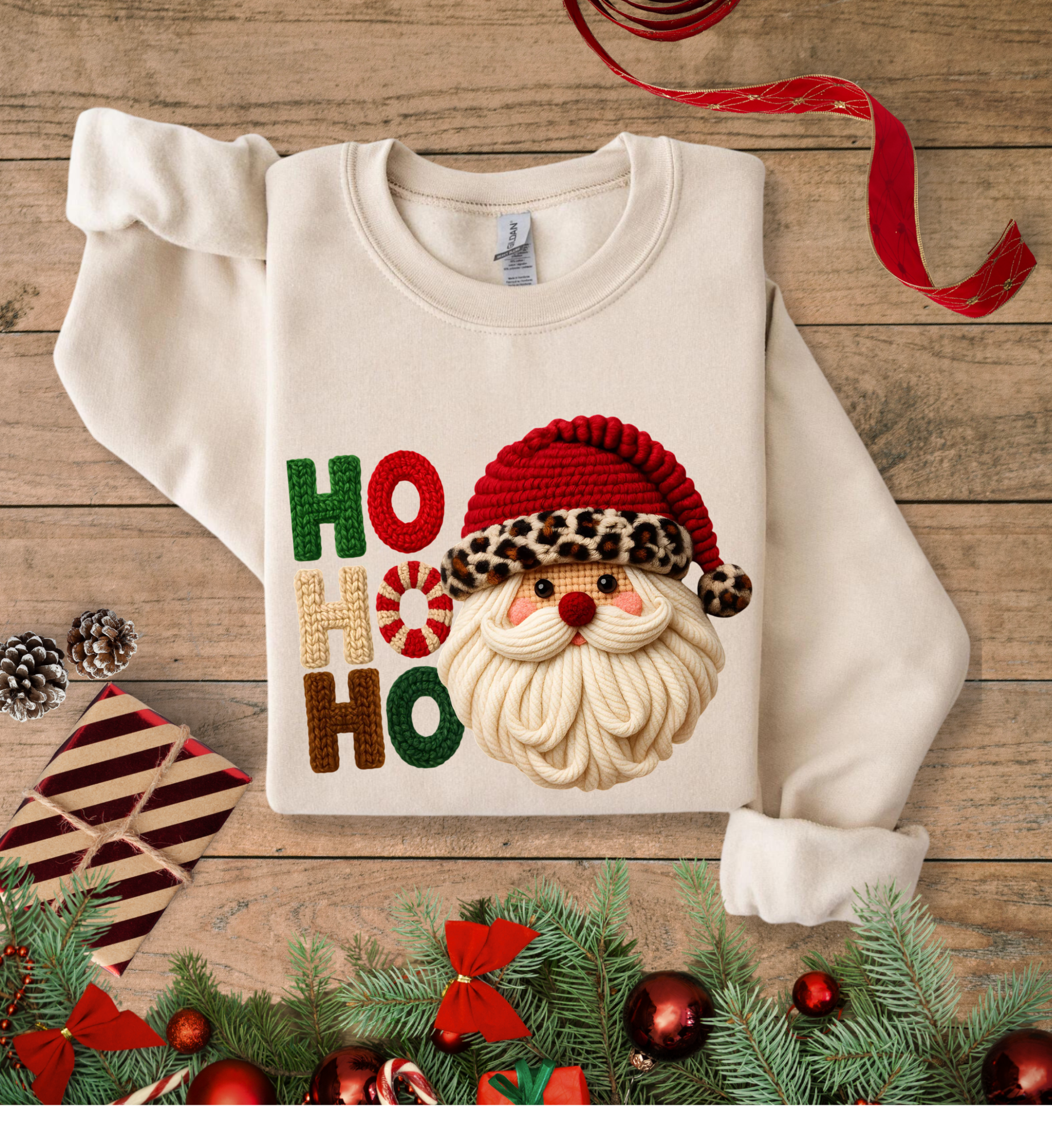 Christmas Santa HO HO HO faux crotchet Sweatshirt