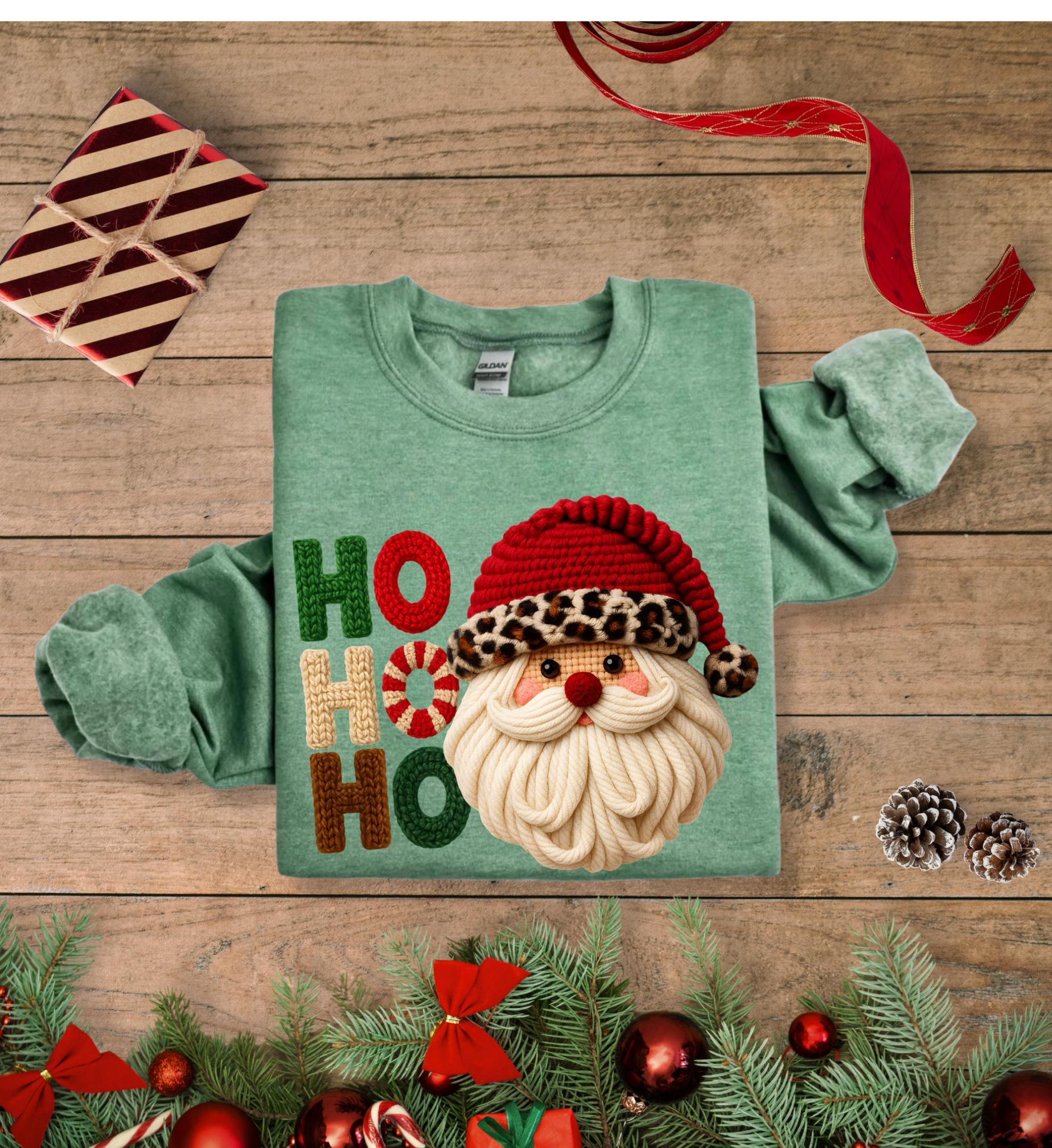 Christmas Santa HO HO HO faux crotchet Sweatshirt