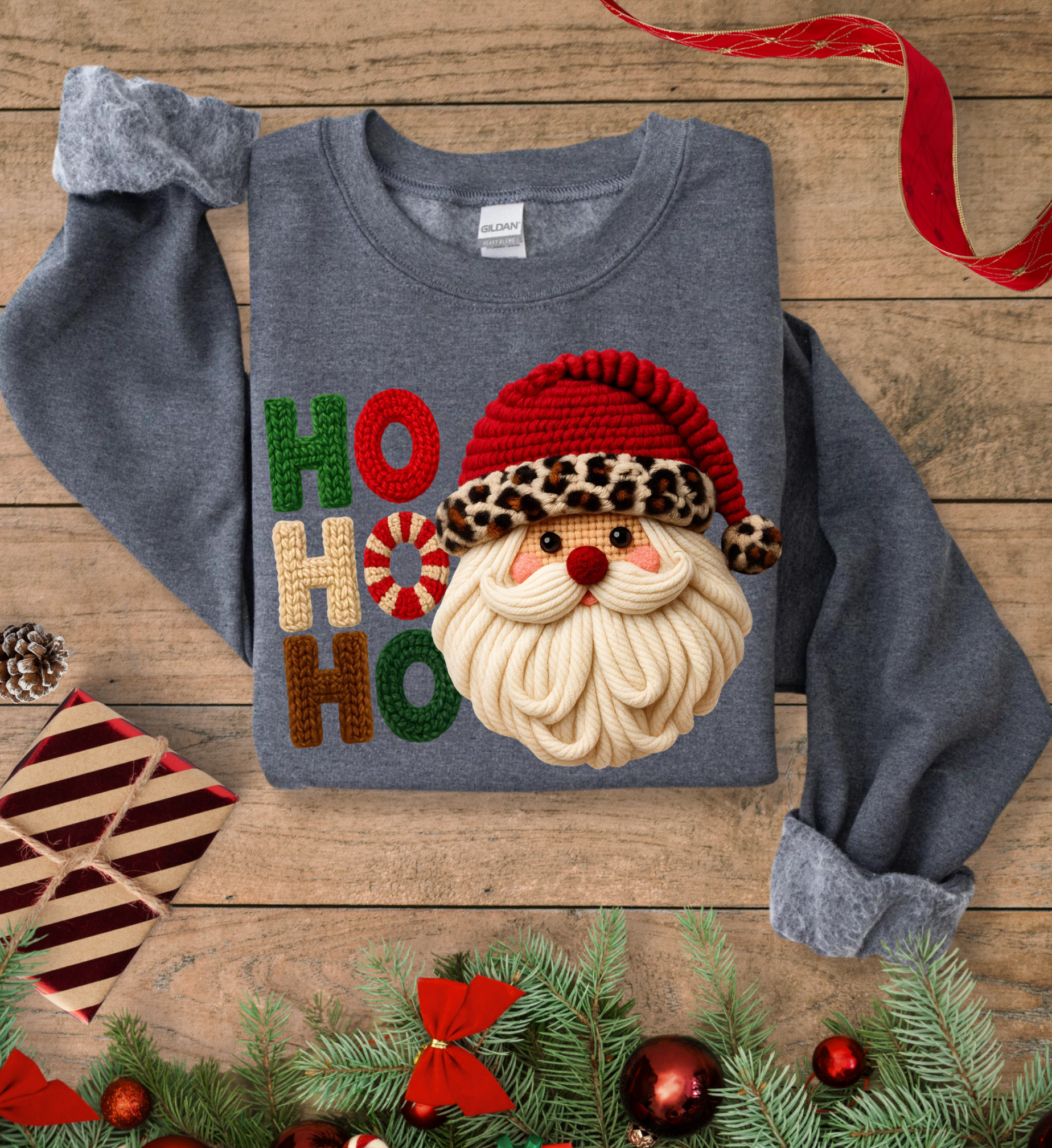 Christmas Santa HO HO HO faux crotchet Sweatshirt