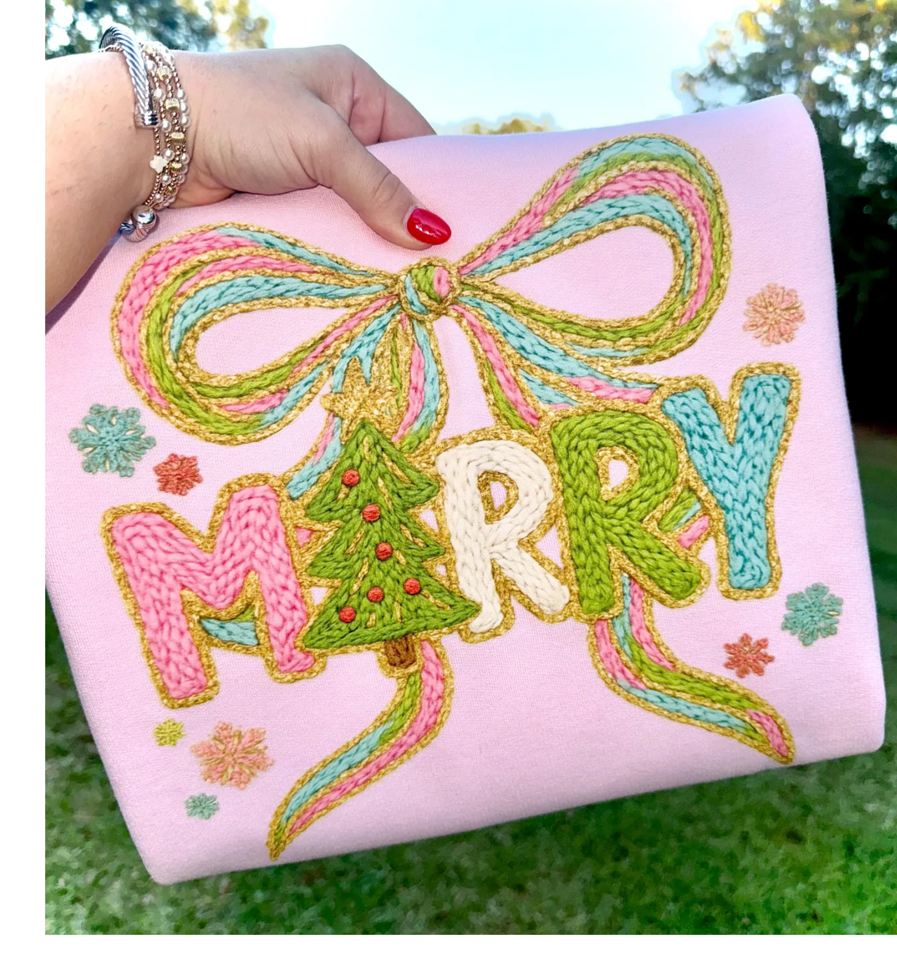 Merry Faux Crotchet Pink Crewneck Light Pink