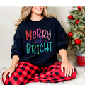 Merry & Bright colorful on Black Gildan Sweatshirt
