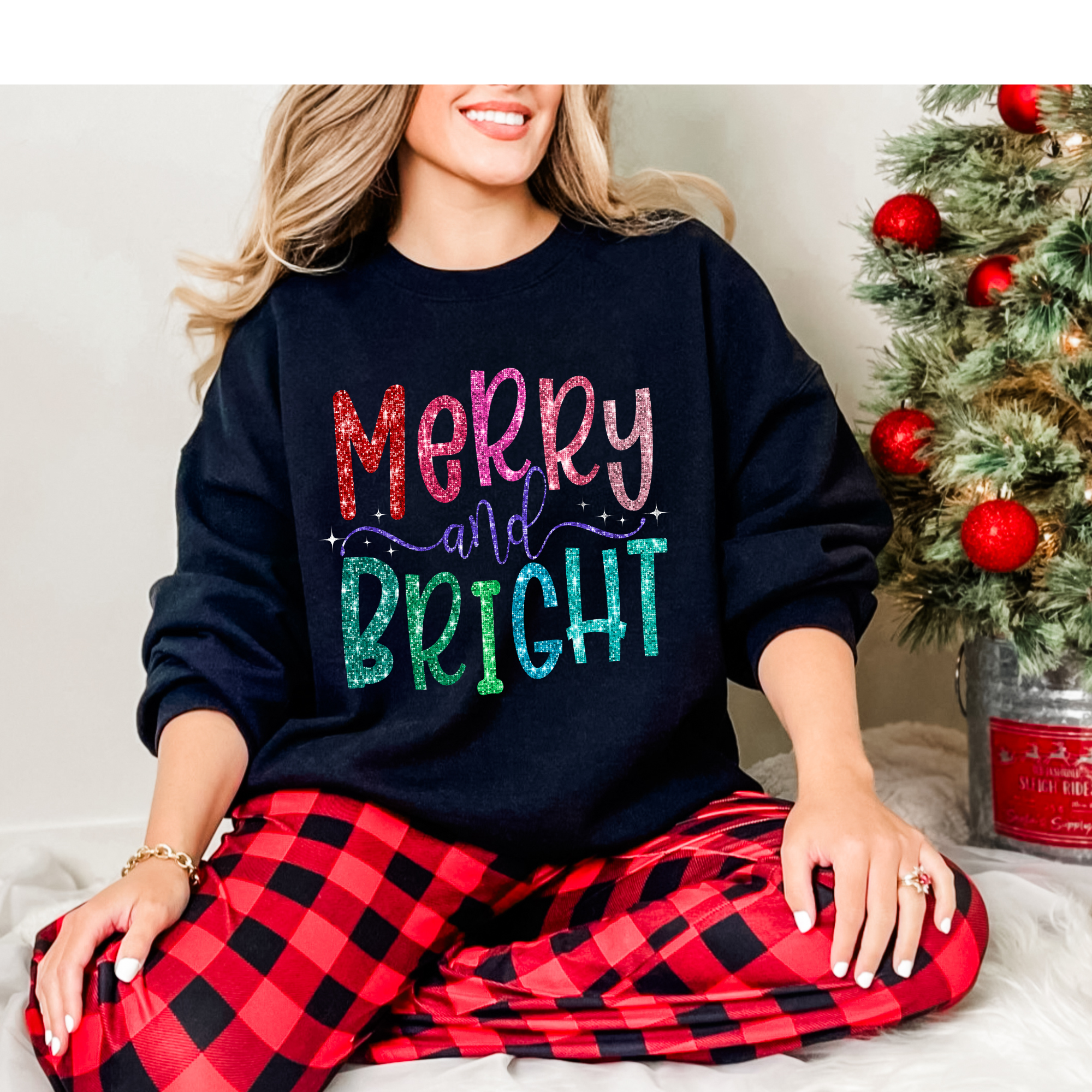 Merry & Bright colorful on Black Gildan Sweatshirt