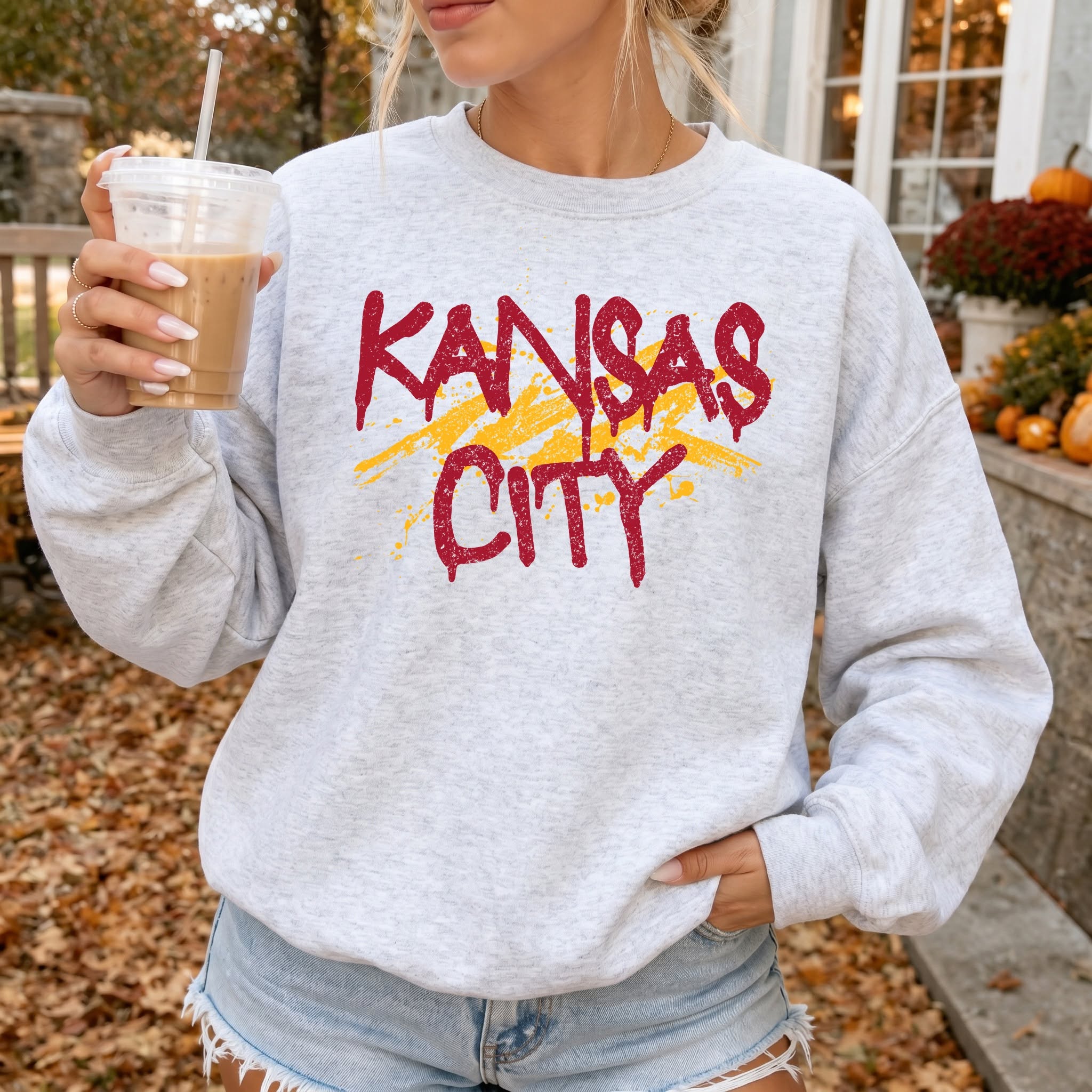 Kansas City Splatter Gray with Red and Yellow Gildan
