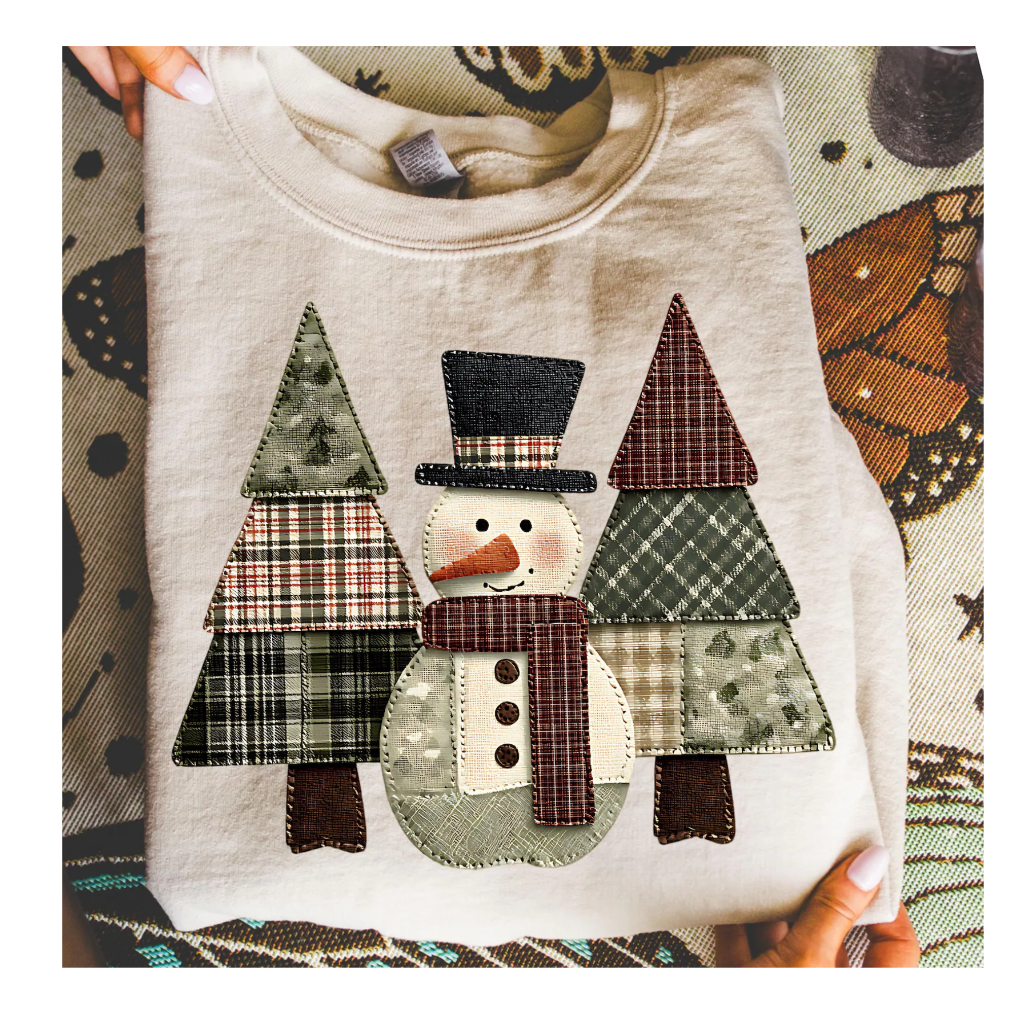 Snowman Patchwork Crewneck Sand Color