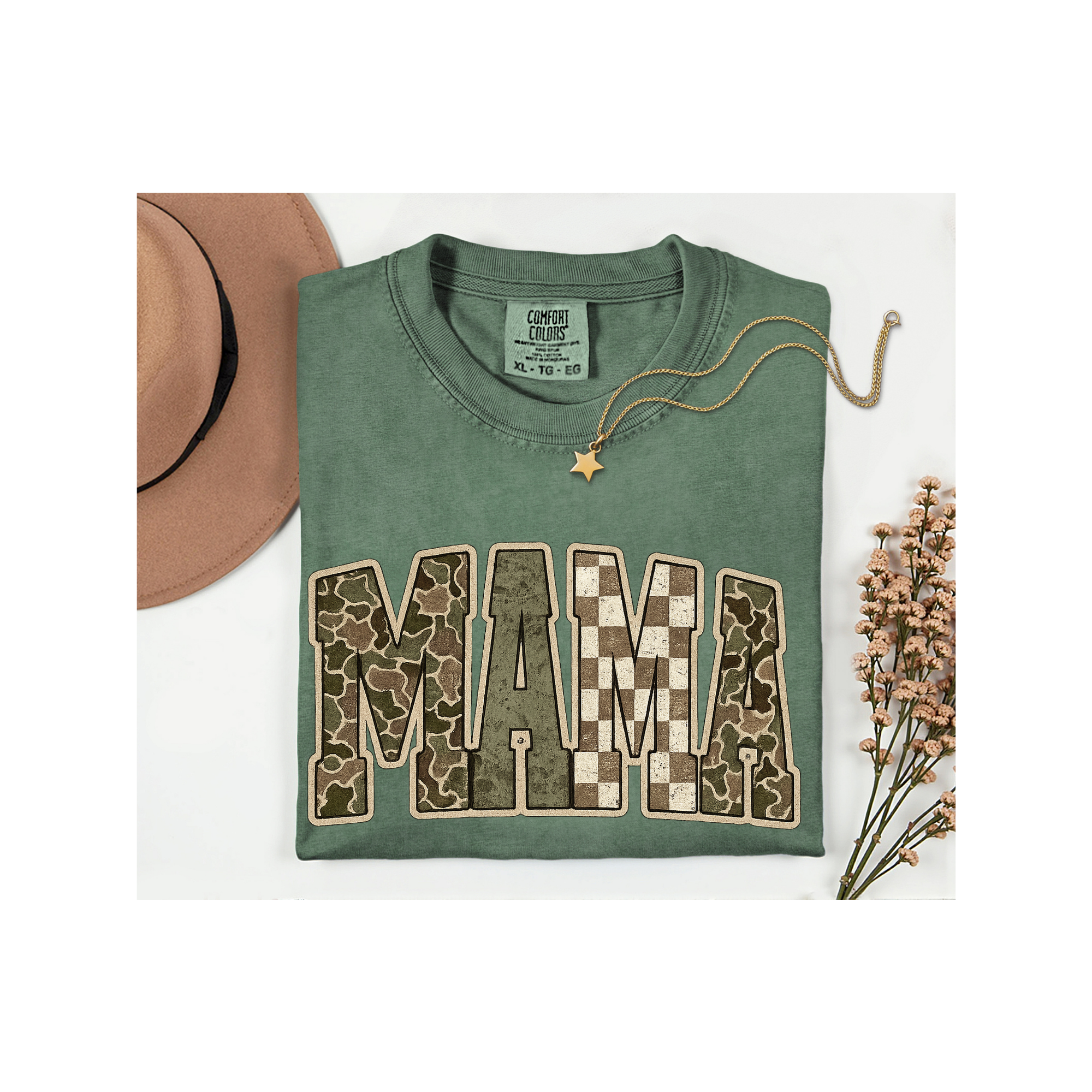 Mama Camo On Moss Green Comfort Color