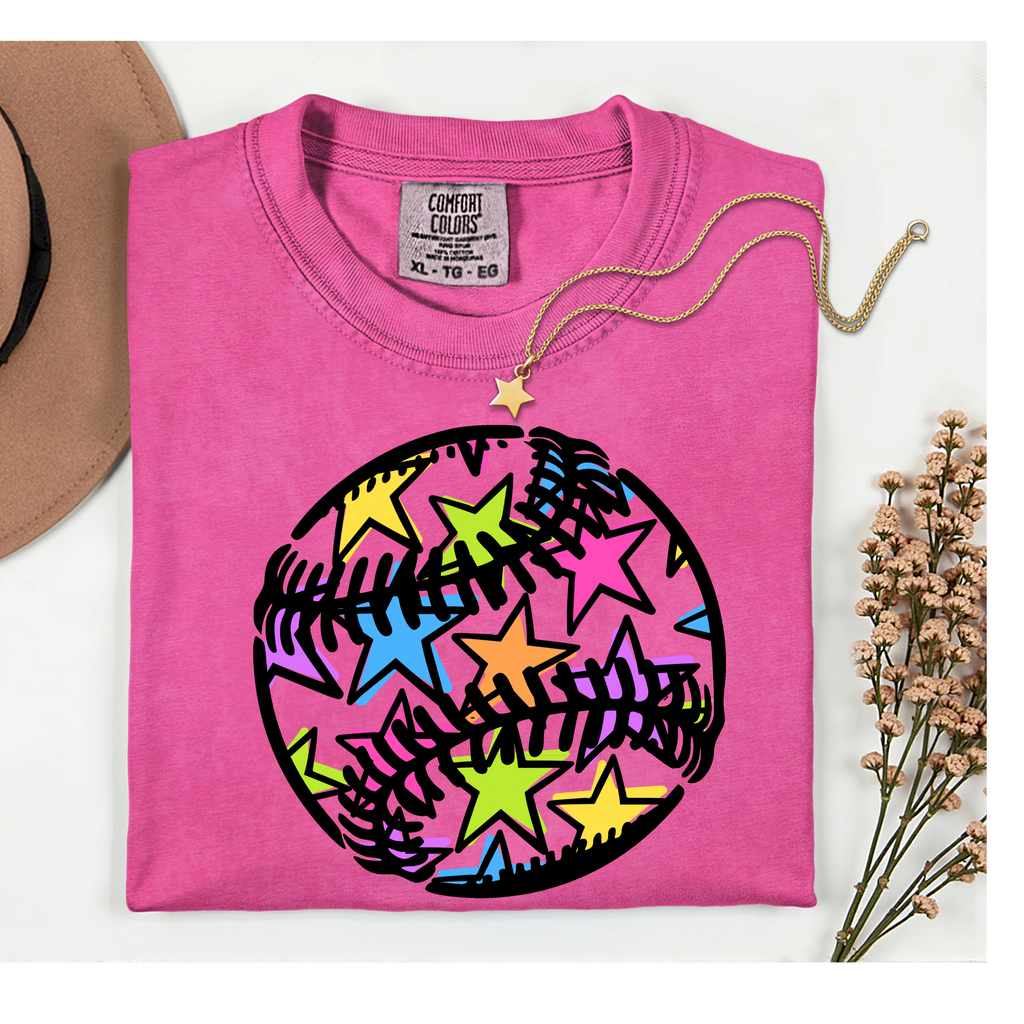 Colorful Stars Baseball Comfort Color T-shirts