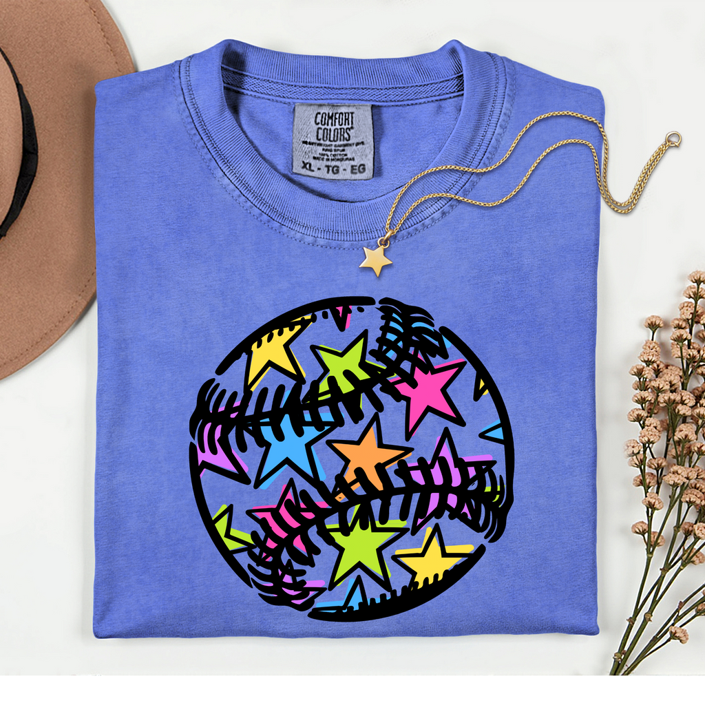 Colorful Stars Baseball Comfort Color T-shirts