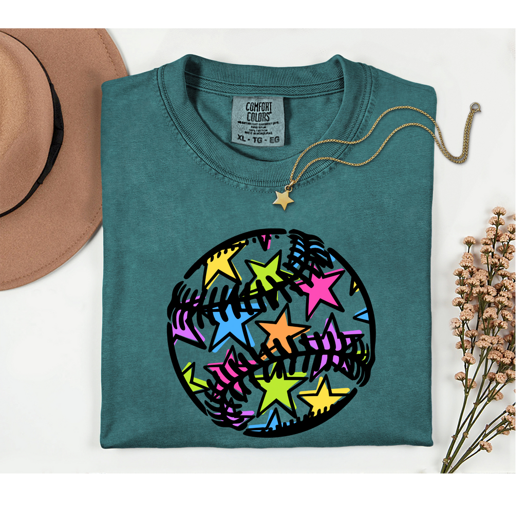 Colorful Stars Baseball Comfort Color T-shirts