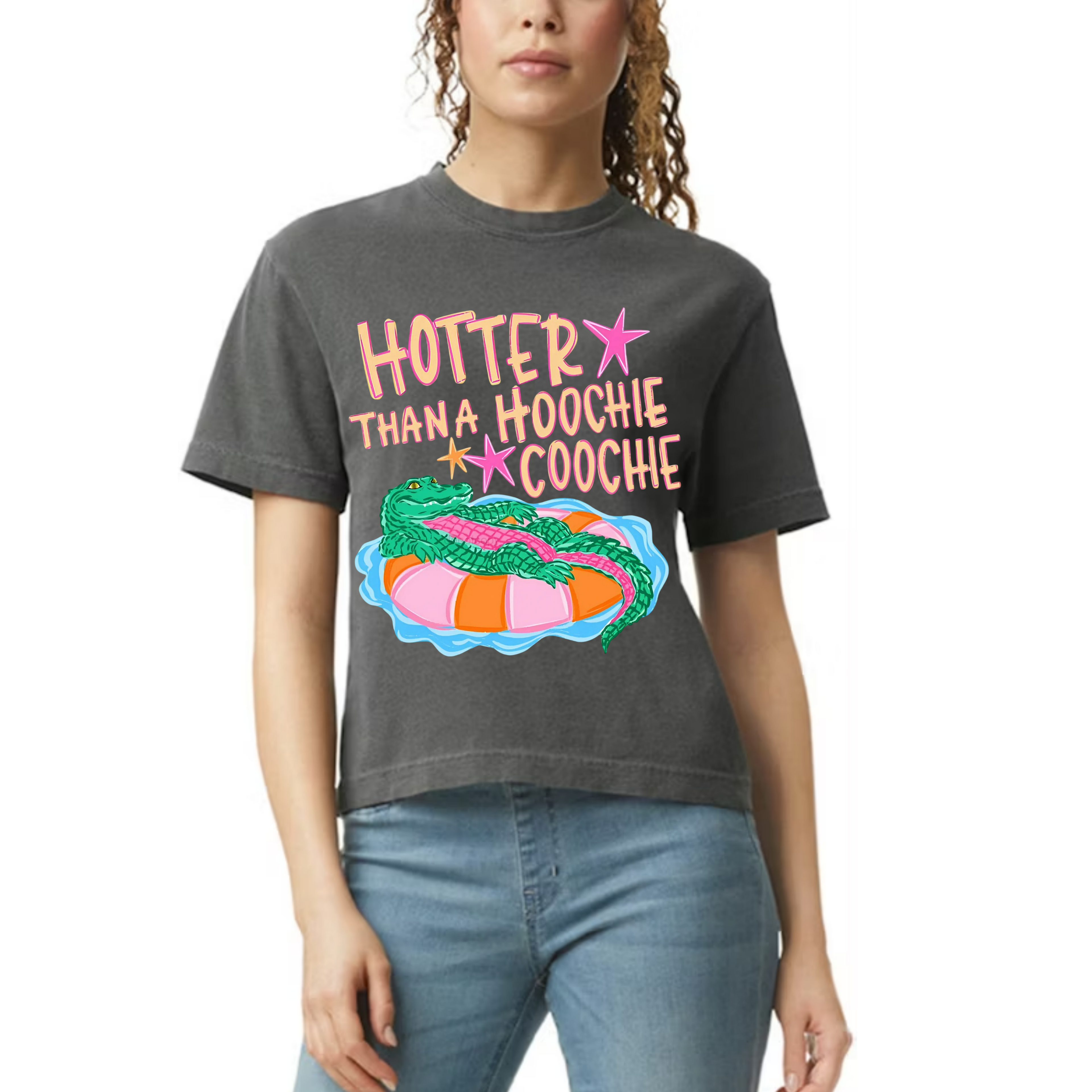 Hotter than a Hoochie Coochie Crop Comfort Color Pepper Gray