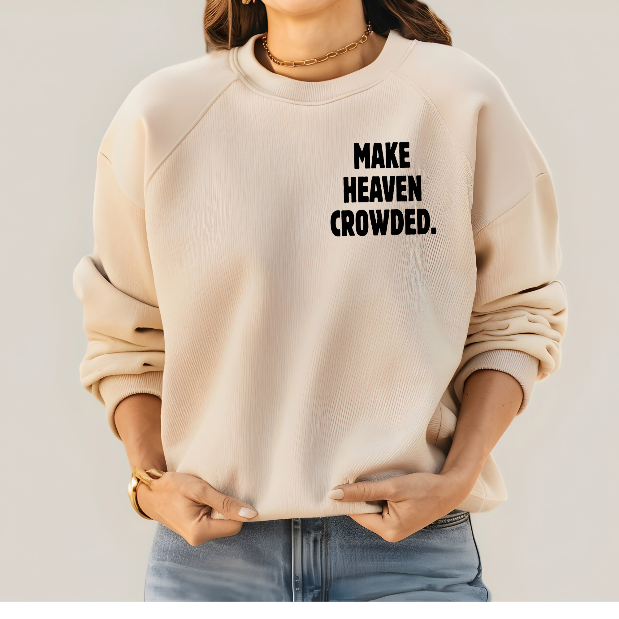 Make Heaven Crowded Puff Print Sand Crewneck Sweatshirt