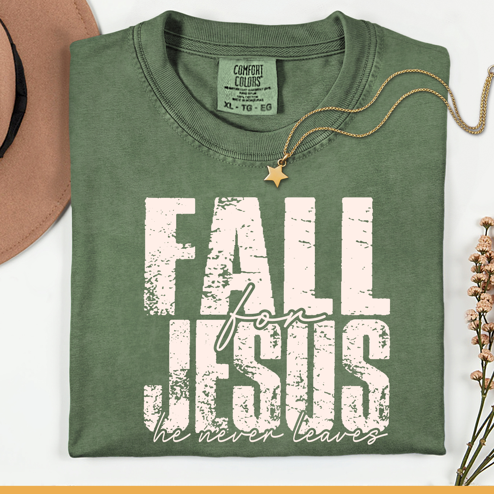 Fall for Jesus He Never leaves Comfort Color T-shirt