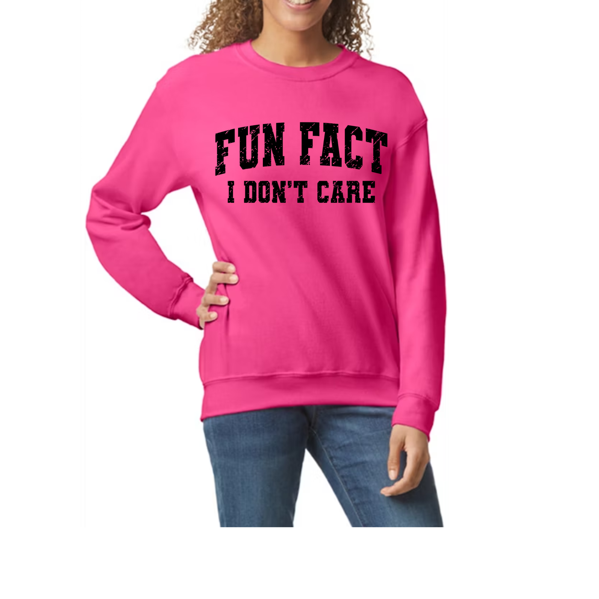 Fun Fact I don't Care Pink Crewneck