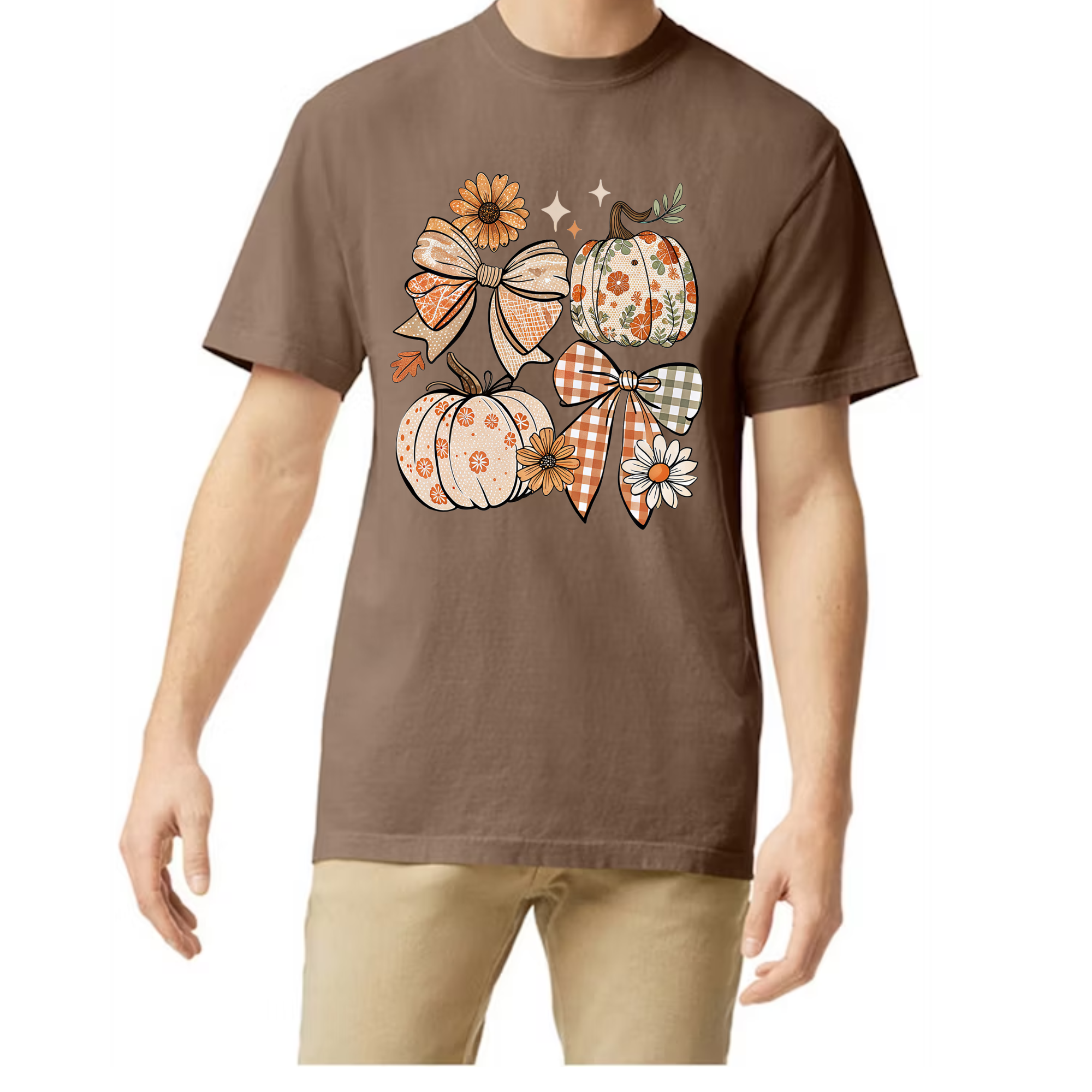 Fall Pumpkin Flowers on expresso Comfort Color T-shirt